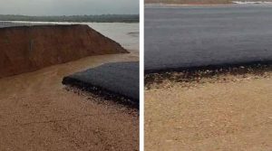 کراچی میں جام گوٹھ ملیر کے مقام پر شاہراہ بھٹو سیلابی پانی میں بہہ گئی