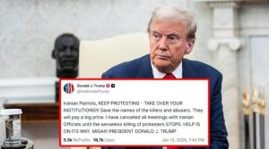 ایران کے محب وطن لوگ احتجاج جاری رکھیں، اداروں پر قبضہ کرلیں، مدد پہنچ رہی ہے: ٹرمپ